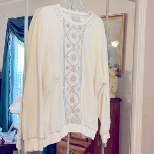 ALFRED DUNNER ALPINE LODGE IVORY EMBLELLISHED PEARL AND CRYSTAL SWEATER SIZE 3X